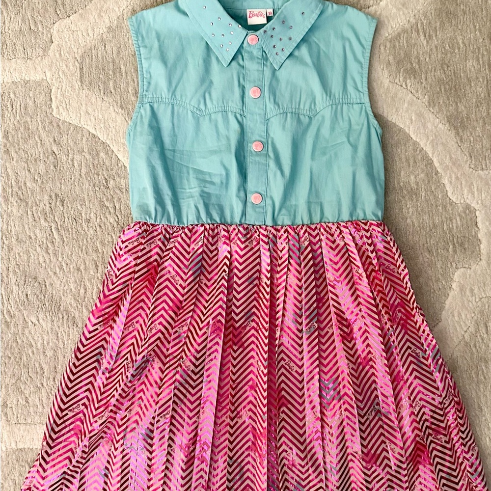 Barbie Kids Dress - Aqua and Pink Chevron